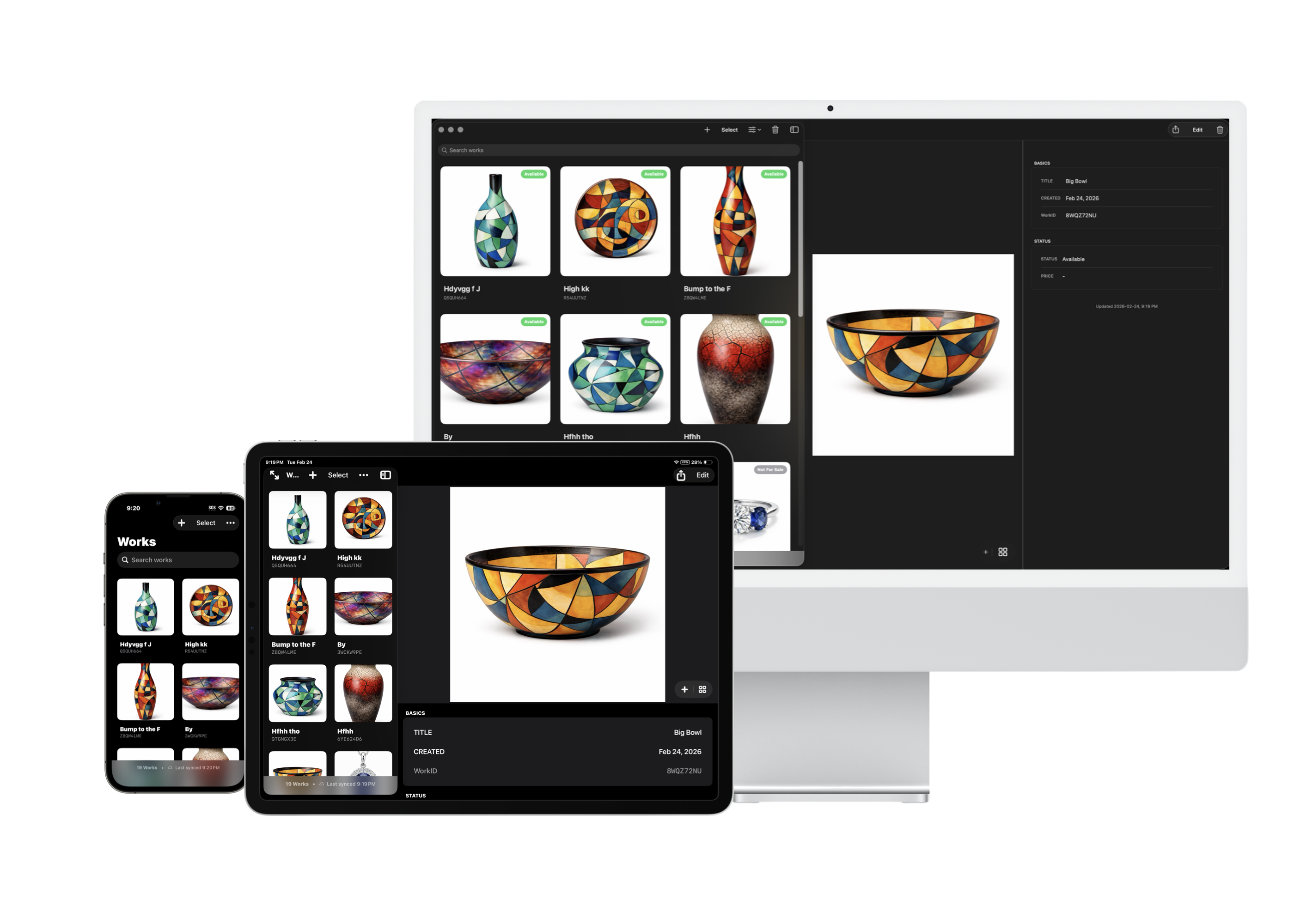 Mockup of StudioMemory Pro showing iPhone, iPad, and Mac screens